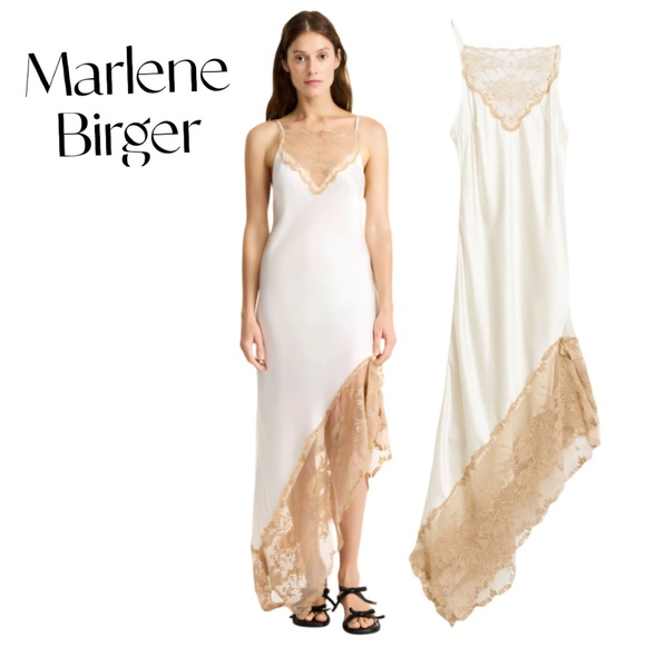 By Malene Birger Dresses & Skirts - Marlene Birger Women's Cream and Tan Lace Slip Dress Sz 6 NWT